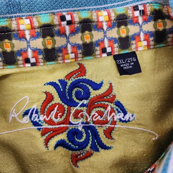 Robert Graham Men's Aqua Vertical Stripe Long Sleeve Shirt With Cuff Accents XXL - Picture 2 of 12